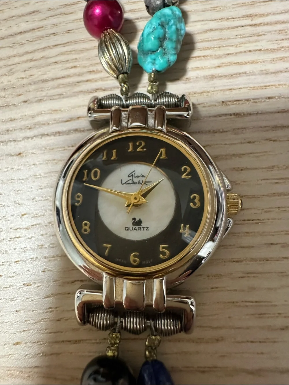 RARE Vintage Gloria Vanderbilt Ref 1024 Multicolor Beaded Quartz Bracelet Watch
